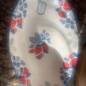 Floral Oval Platter with Red and Blue Accents